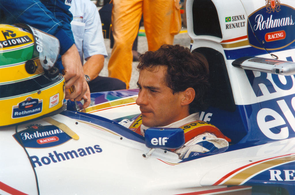 Brazilian F1 pilot, Ayrton Senna, shown in his car the weekend he was killed at the San Marino Grand Prix (May 1, 1994). The legendary driver's death, which remains a mystery, changed Formula One forever.