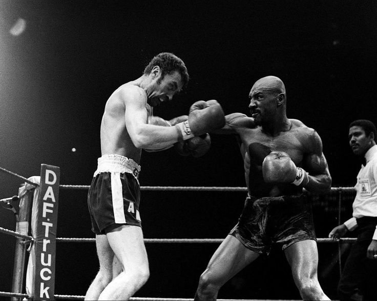 Marvelous Marvin Hagler in the ring against England's Alan Minter on September 27, 1980. Hagler's TKO in the 3rd round against a blood-spattered Minter would launch his reign as the undisputed middleweight boxing champion for the next 7 years.